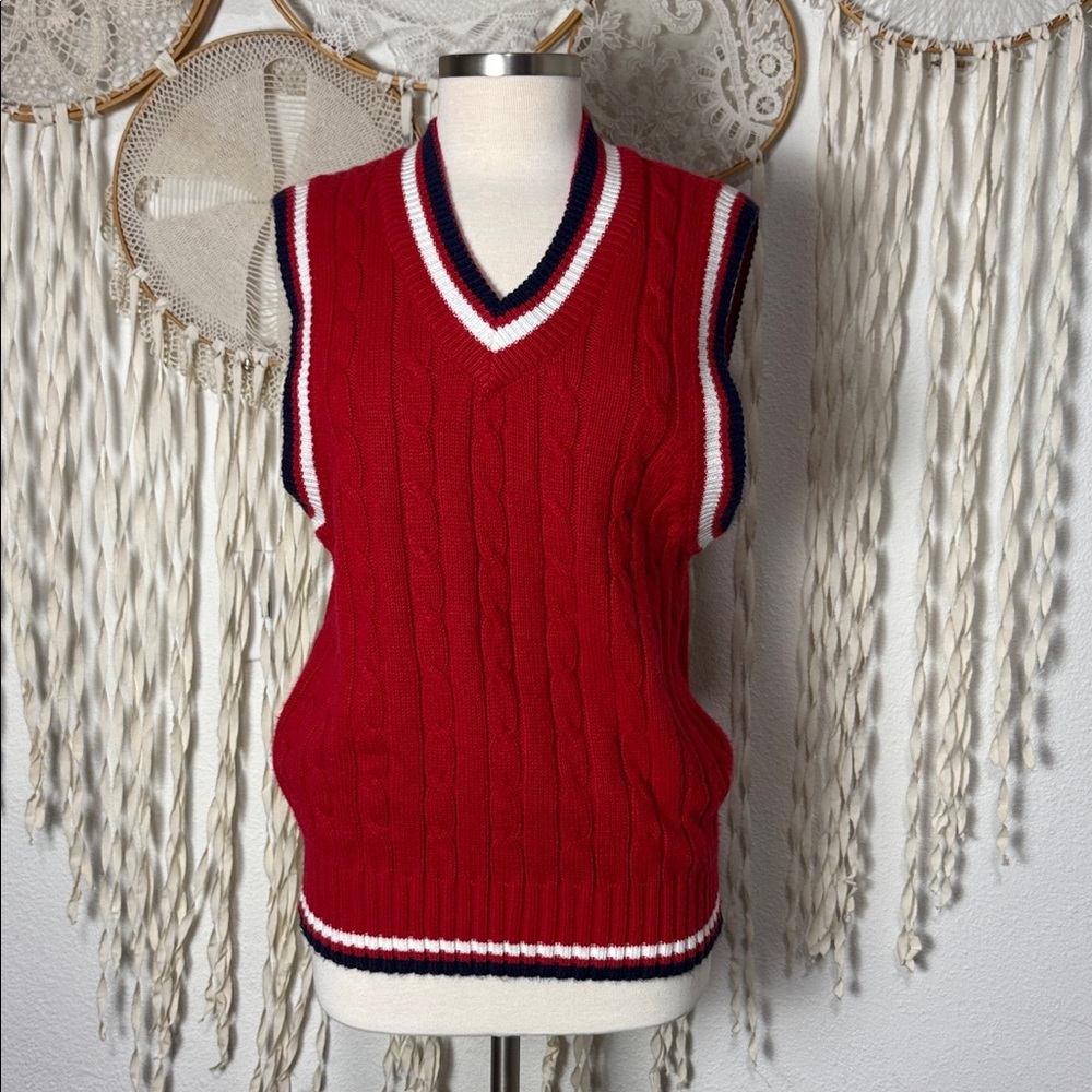 Vintage Performance Tenniswear by Wilson in Red White Navy V-Neck Knit Vest M